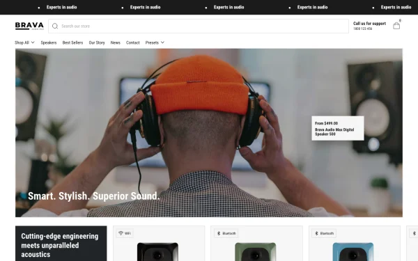 Full-page desktop screenshot of Shopify Brava theme demo store