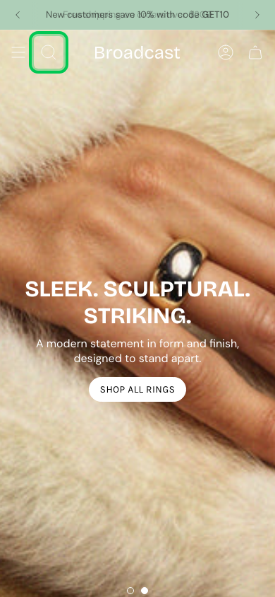 Search → panel opened — Navi+ on the Broadcast Shopify theme Search → panel opened — Navi+ on the Broadcast Shopify theme