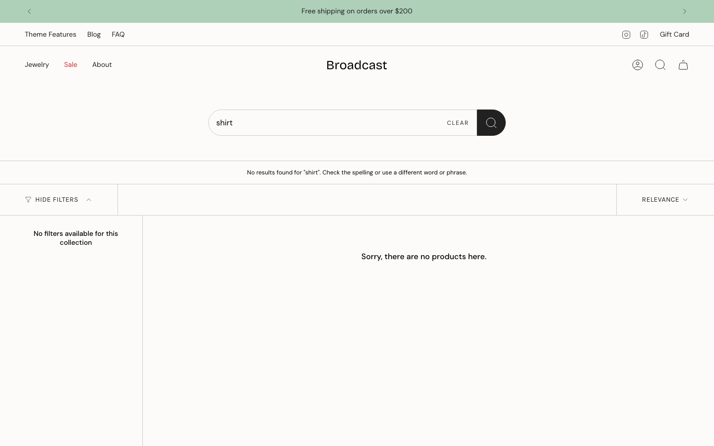 Search → panel opened — Navi+ on the Broadcast Shopify theme Search → panel opened — Navi+ on the Broadcast Shopify theme