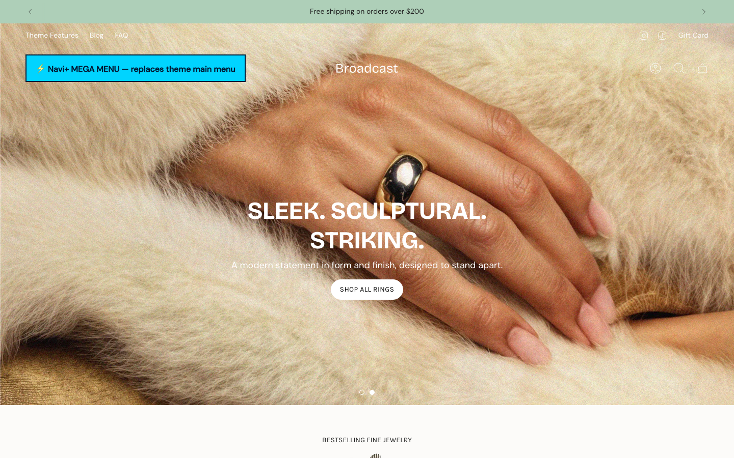 Replace main menu — Navi+ on the Broadcast Shopify theme Replace main menu — Navi+ on the Broadcast Shopify theme