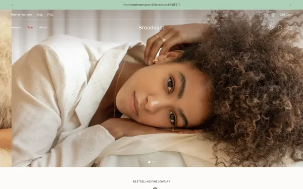 Full-page desktop screenshot of Shopify Broadcast theme demo store