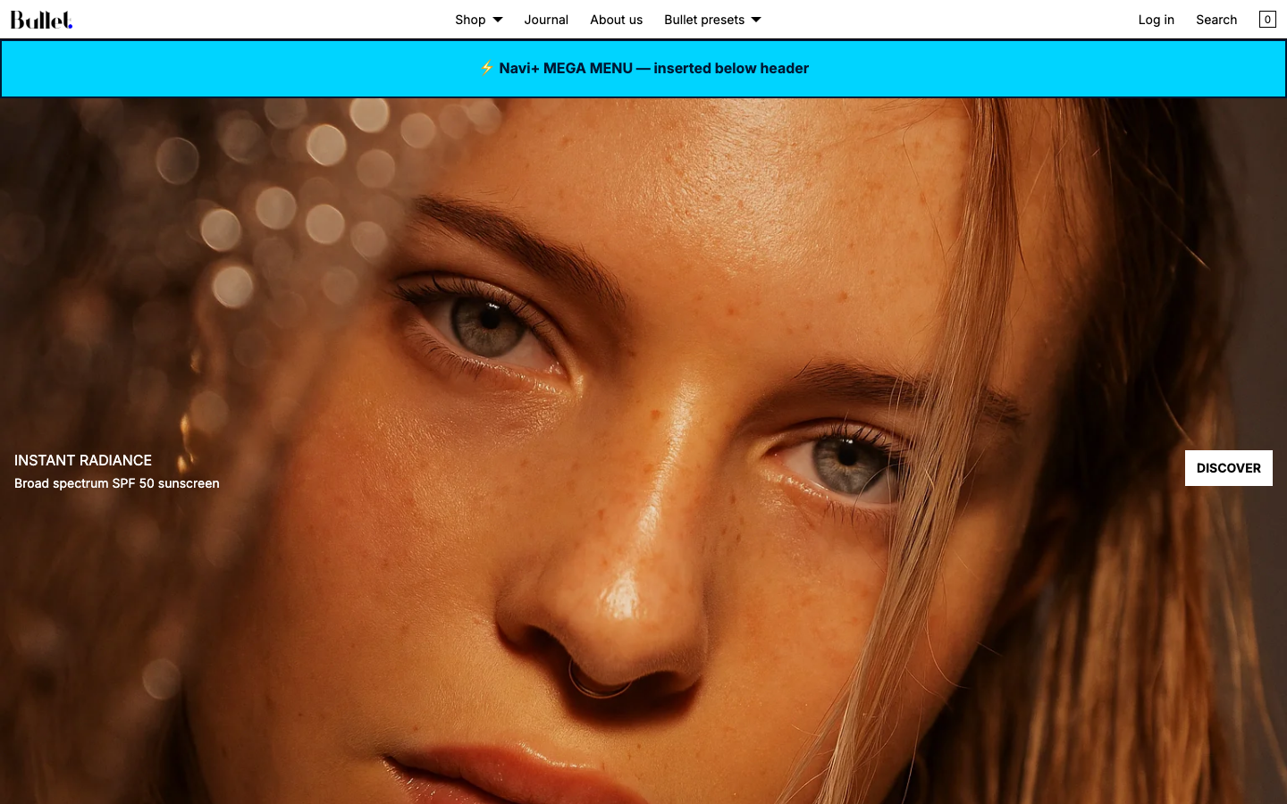 Menu inserted below header — Navi+ on the Bullet Shopify theme Menu inserted below header — Navi+ on the Bullet Shopify theme