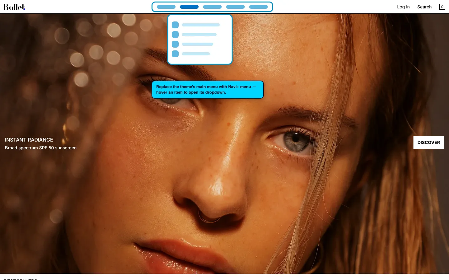 Navi+ Mega Menu replacing the desktop menu on the Bullet Shopify theme Navi+ Mega Menu replacing the desktop menu on the Bullet Shopify theme