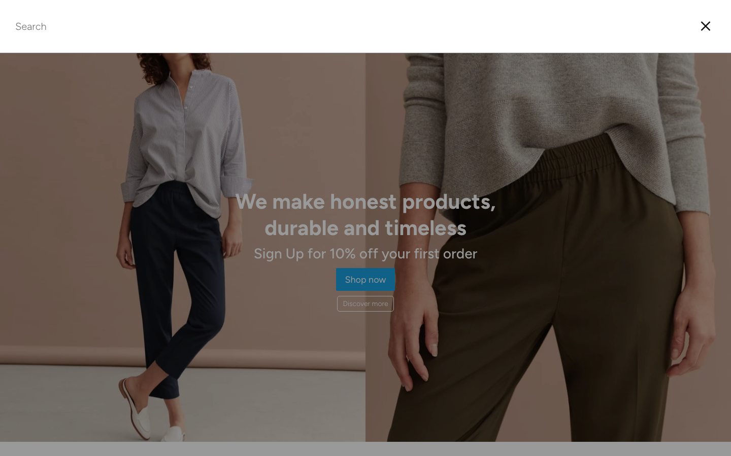 Search → panel opened — Navi+ on the California Shopify theme Search → panel opened — Navi+ on the California Shopify theme