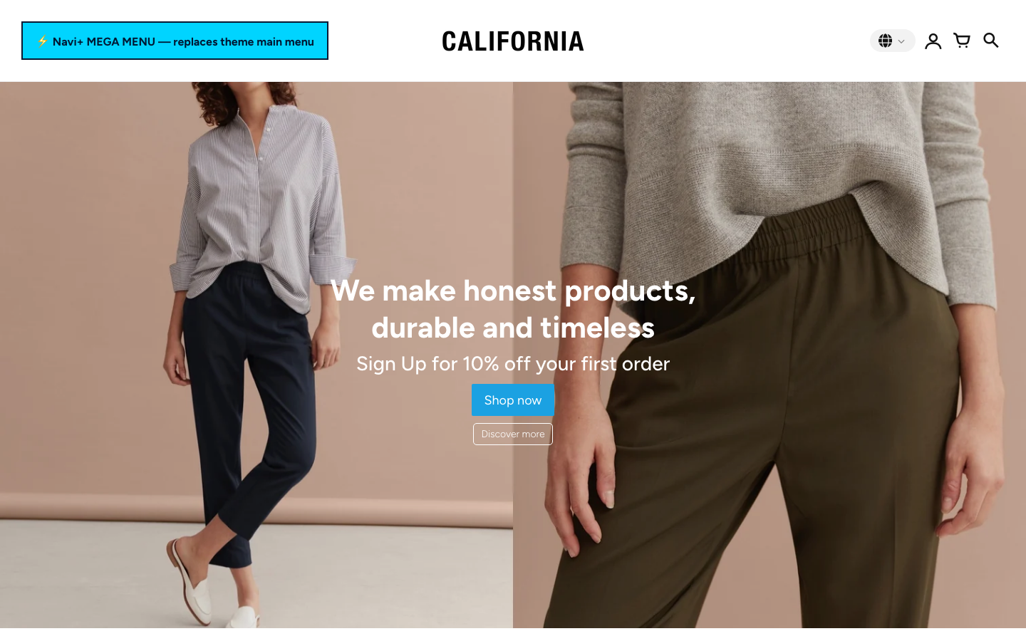Replace main menu — Navi+ on the California Shopify theme Replace main menu — Navi+ on the California Shopify theme