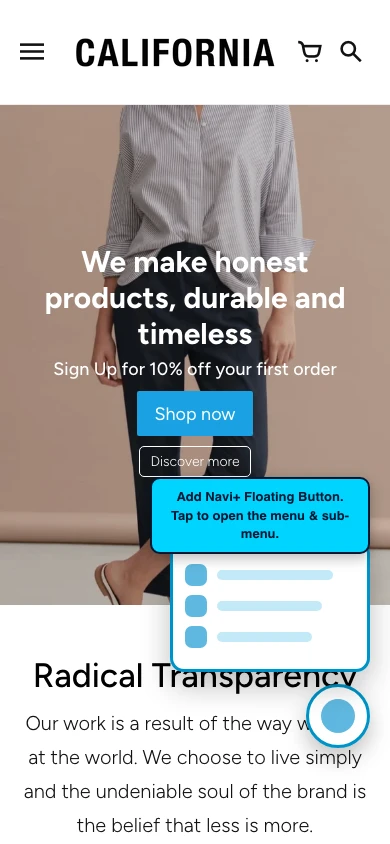 Navi+ FAB on the California Shopify theme Navi+ FAB on the California Shopify theme
