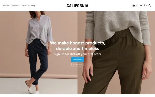 Full-page desktop screenshot of Shopify California theme demo store