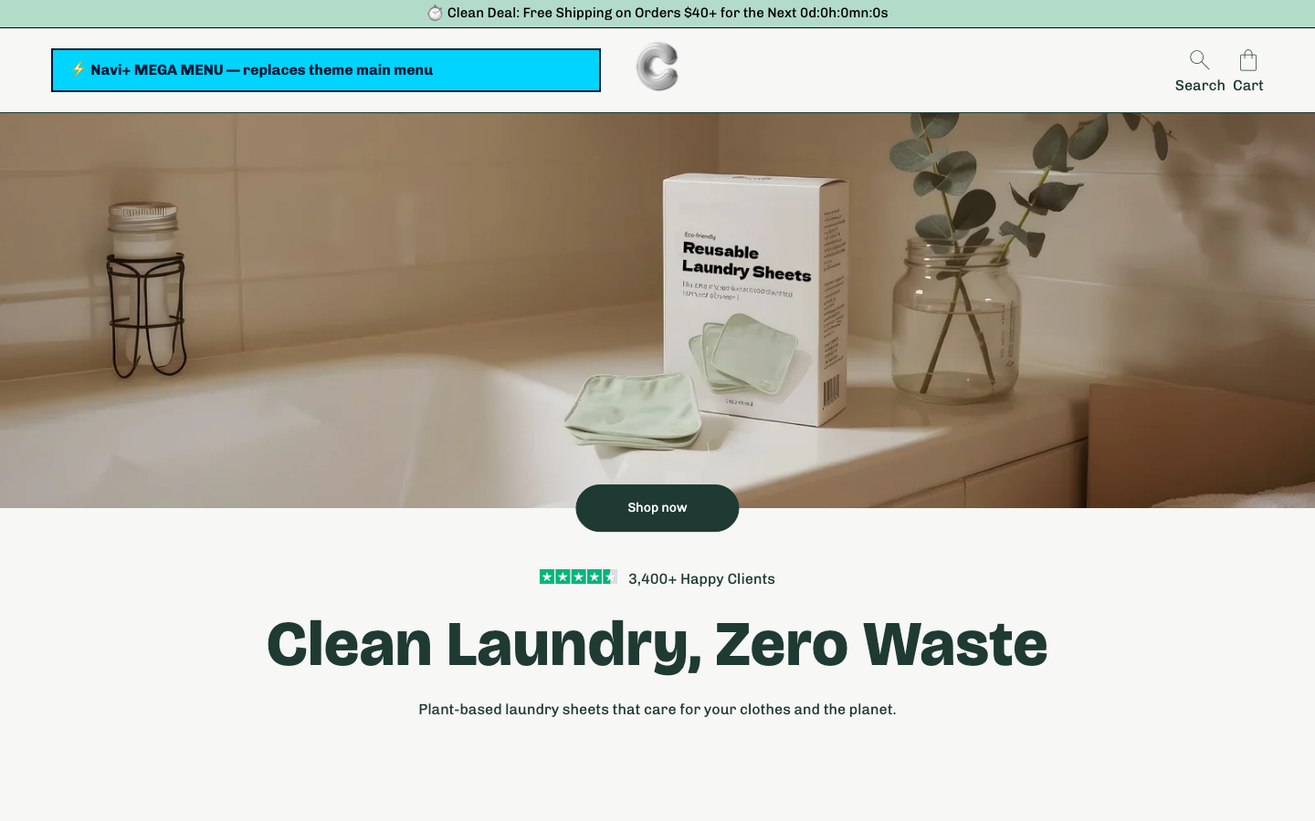 Replace main menu — Navi+ on the Cama Shopify theme Replace main menu — Navi+ on the Cama Shopify theme