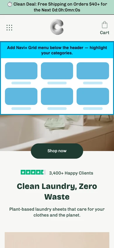 Navi+ Grid Menu on the Cama Shopify theme Navi+ Grid Menu on the Cama Shopify theme