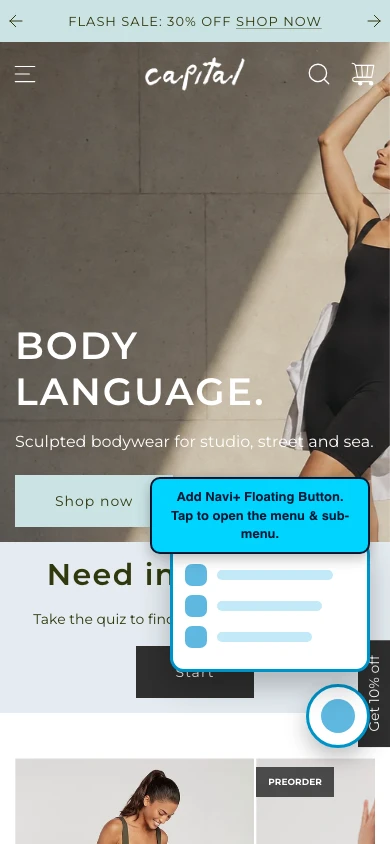 Navi+ FAB on the Capital Shopify theme Navi+ FAB on the Capital Shopify theme