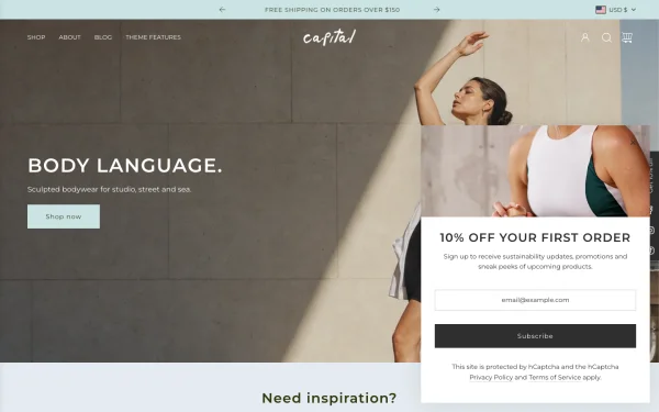Full-page desktop screenshot of Shopify Capital theme demo store