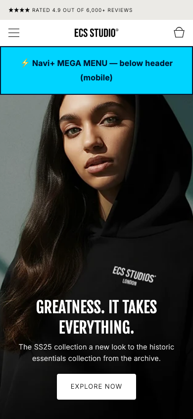 Menu inserted below header — Navi+ on the Carbon Shopify theme Menu inserted below header — Navi+ on the Carbon Shopify theme