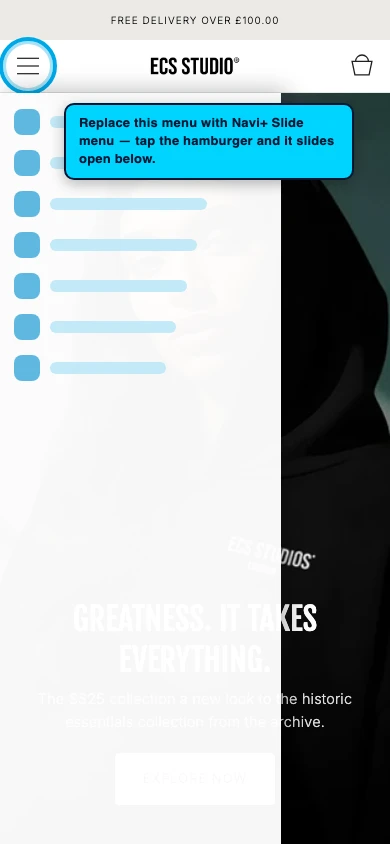Navi+ Slide Menu on the Carbon Shopify theme Navi+ Slide Menu on the Carbon Shopify theme