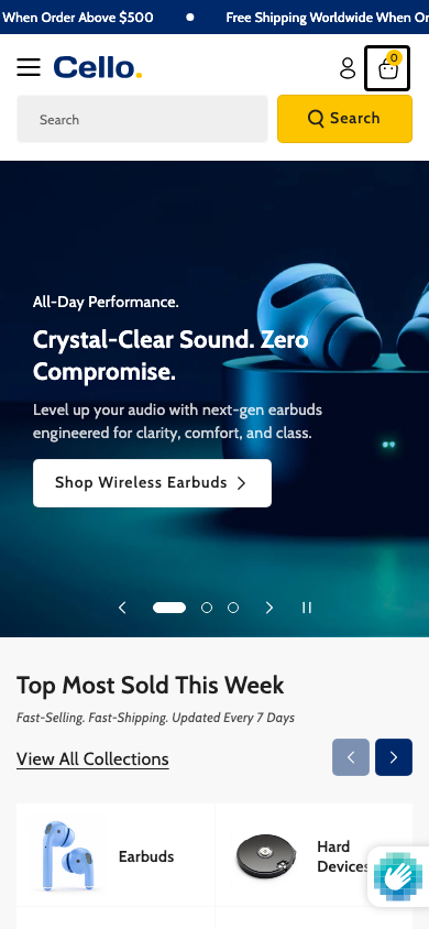Cart → panel opened — Navi+ on the Cello Shopify theme