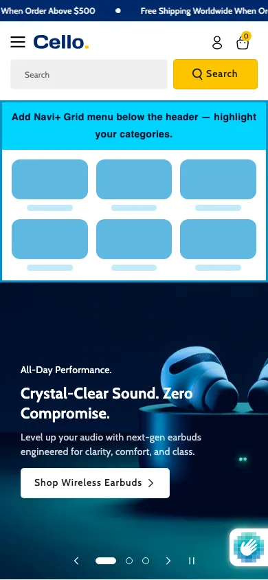 Navi+ Grid Menu on the Cello Shopify theme Navi+ Grid Menu on the Cello Shopify theme