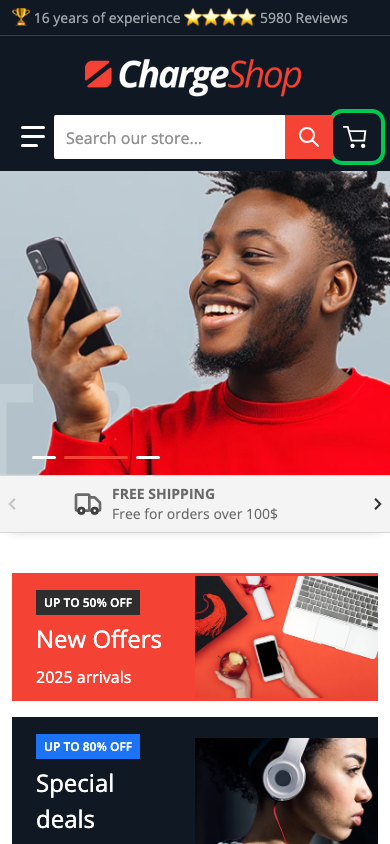 Cart → panel opened — Navi+ on the Charge Shopify theme