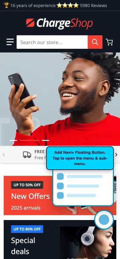 Navi+ FAB on the Charge Shopify theme Navi+ FAB on the Charge Shopify theme
