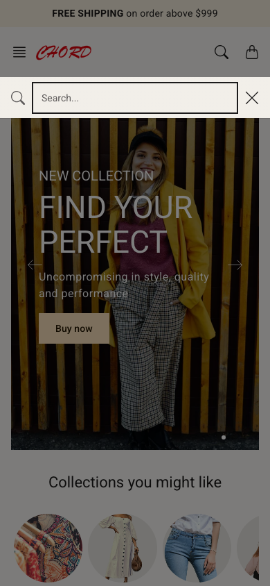 Search → panel opened — Navi+ on the Chord Shopify theme Search → panel opened — Navi+ on the Chord Shopify theme