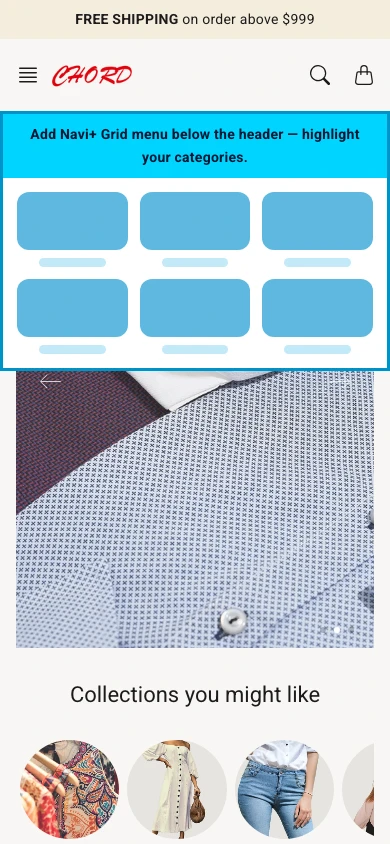 Navi+ Grid Menu on the Chord Shopify theme Navi+ Grid Menu on the Chord Shopify theme