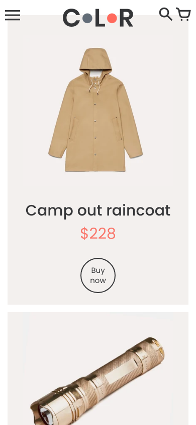 Hamburger → panel opened — Navi+ on the Colors Shopify theme Hamburger → panel opened — Navi+ on the Colors Shopify theme