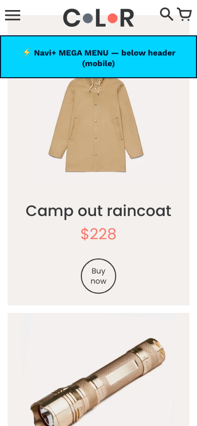 Menu inserted below header — Navi+ on the Colors Shopify theme Menu inserted below header — Navi+ on the Colors Shopify theme