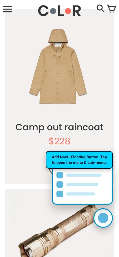 Navi+ FAB on the Colors Shopify theme Navi+ FAB on the Colors Shopify theme
