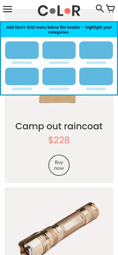 Navi+ Grid Menu on the Colors Shopify theme Navi+ Grid Menu on the Colors Shopify theme