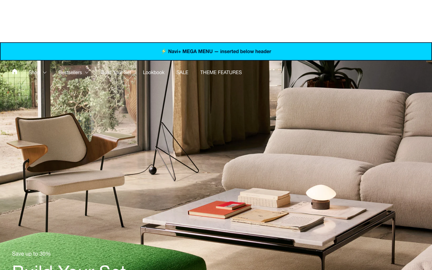 Menu inserted below header — Navi+ on the Combine Shopify theme Menu inserted below header — Navi+ on the Combine Shopify theme