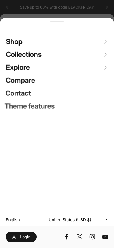 Hamburger → panel opened — Navi+ on the Concept Shopify theme