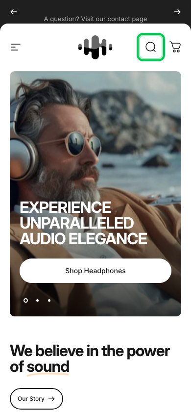 Search → panel opened — Navi+ on the Concept Shopify theme