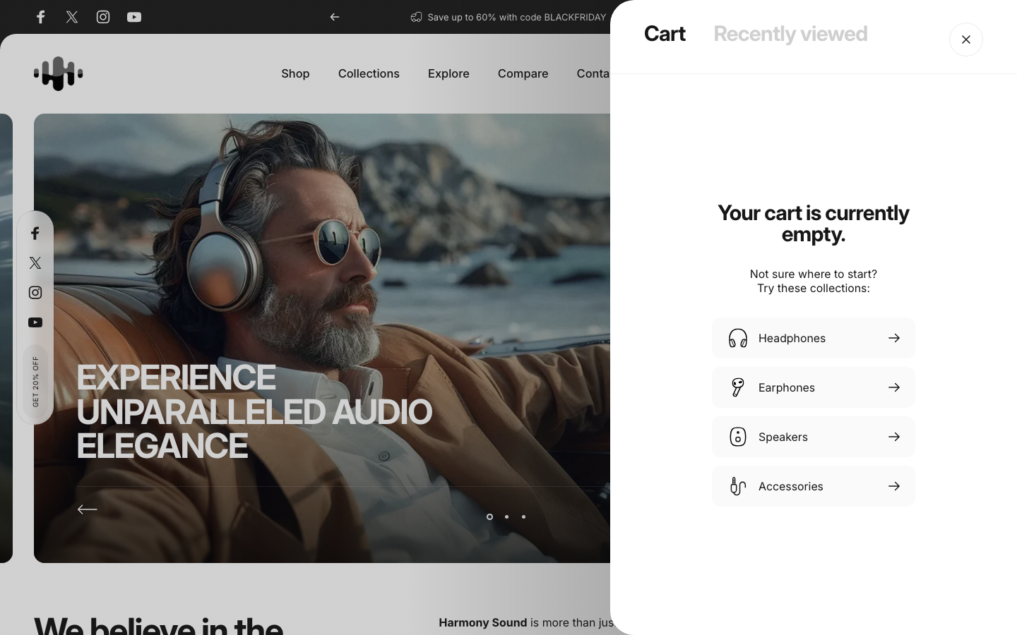 Cart → panel opened — Navi+ on the Concept Shopify theme