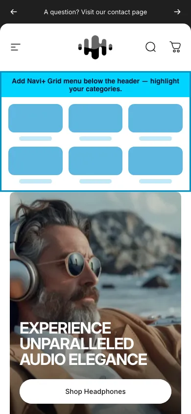 Navi+ Grid Menu on the Concept Shopify theme Navi+ Grid Menu on the Concept Shopify theme