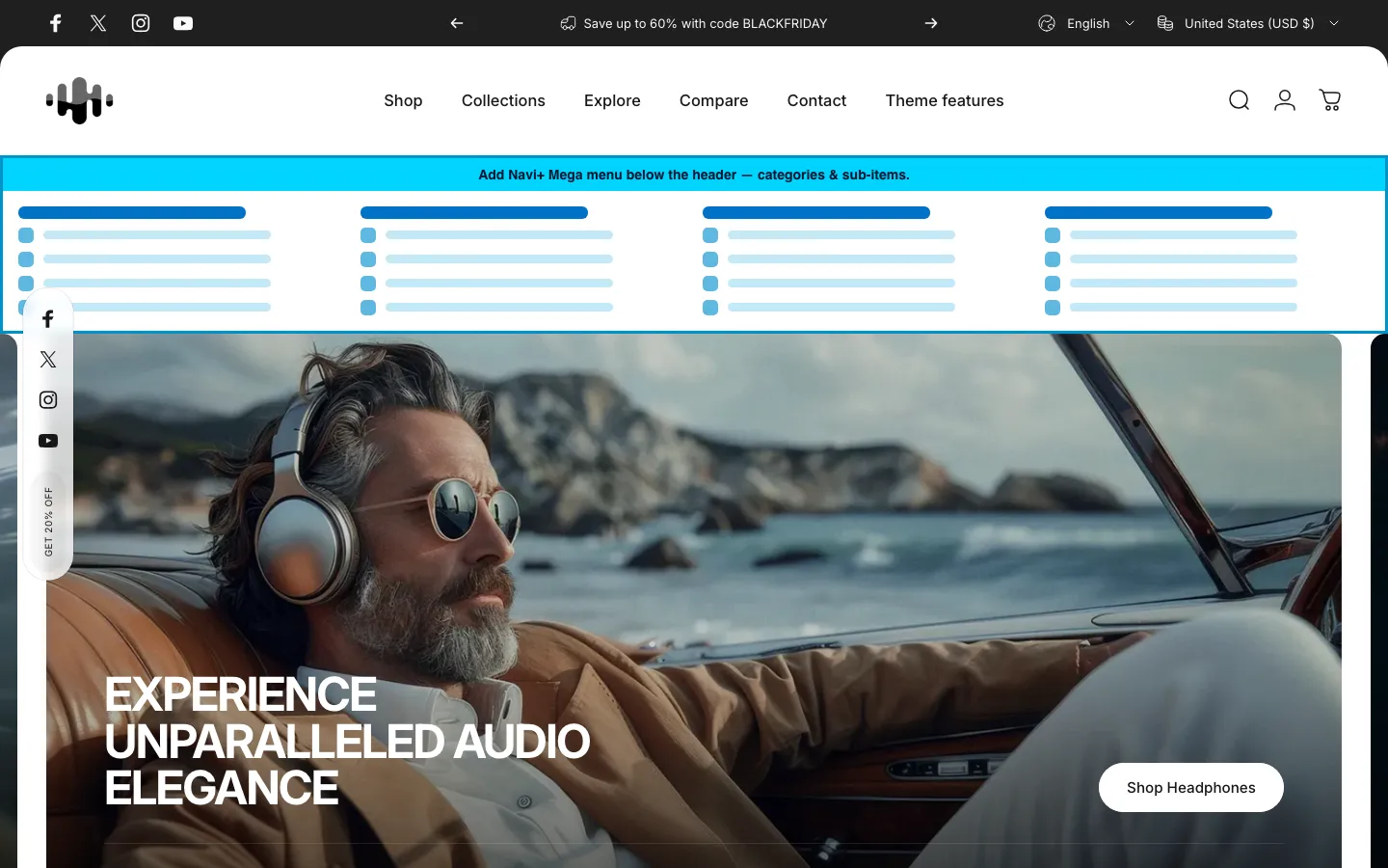 Navi+ Mega Menu inserted below the header on the Concept Shopify theme Navi+ Mega Menu inserted below the header on the Concept Shopify theme