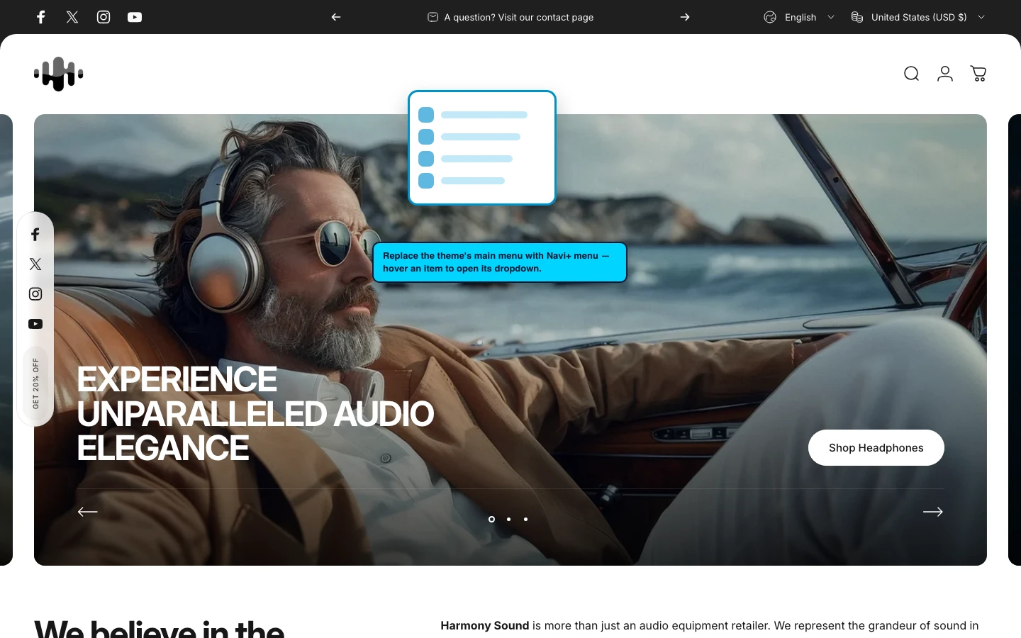Navi+ Mega Menu replacing the desktop menu on the Concept Shopify theme Navi+ Mega Menu replacing the desktop menu on the Concept Shopify theme