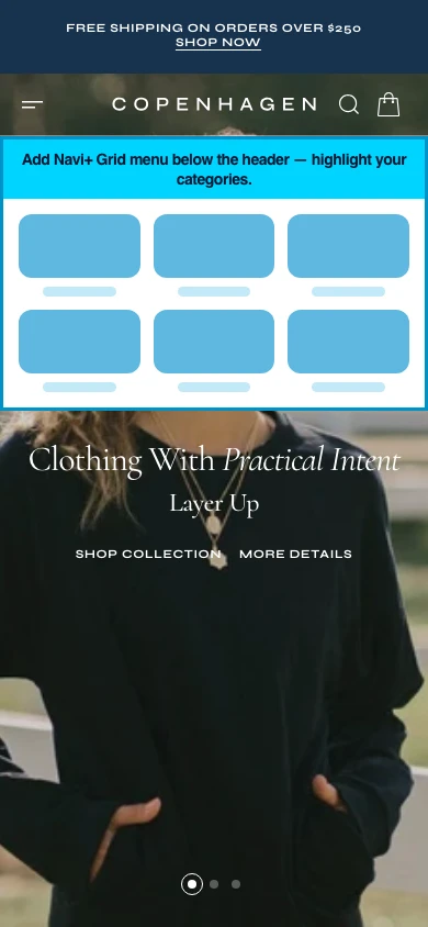Navi+ Grid Menu on the Copenhagen Shopify theme
