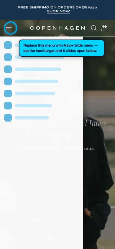 Navi+ Slide Menu on the Copenhagen Shopify theme