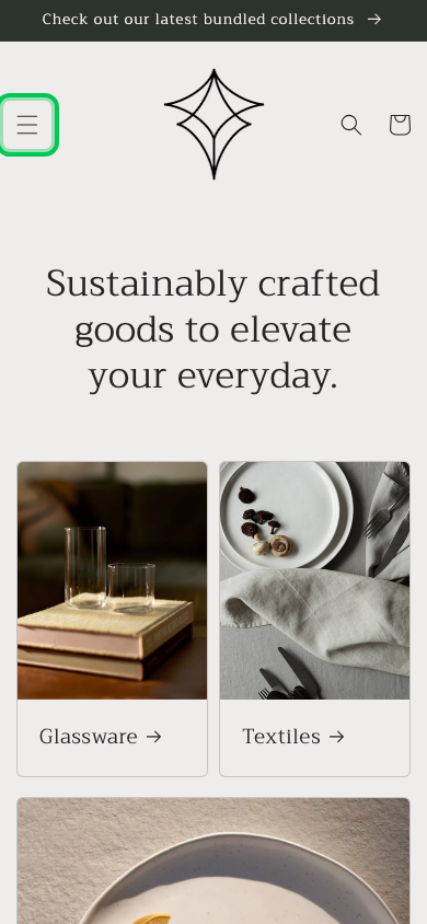 Hamburger → panel opened — Navi+ on the Craft Shopify theme