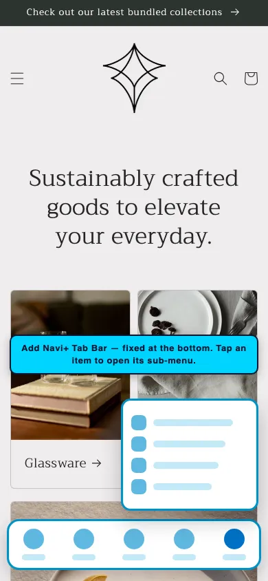 Navi+ Tab Bar on the Craft Shopify theme Navi+ Tab Bar on the Craft Shopify theme