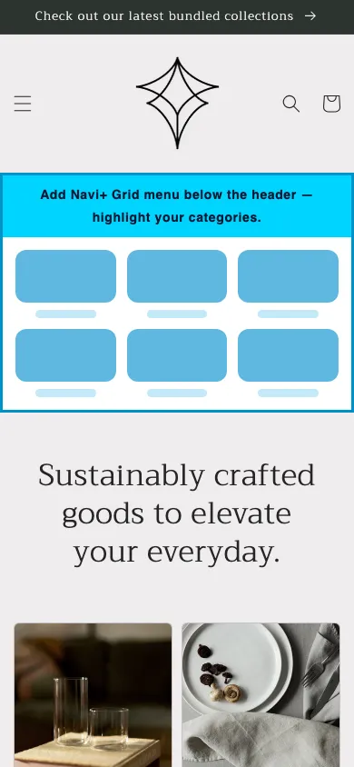 Navi+ Grid Menu on the Craft Shopify theme Navi+ Grid Menu on the Craft Shopify theme