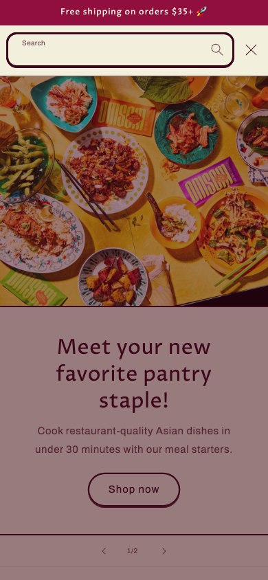 Search → panel opened — Navi+ on the Crave Shopify theme