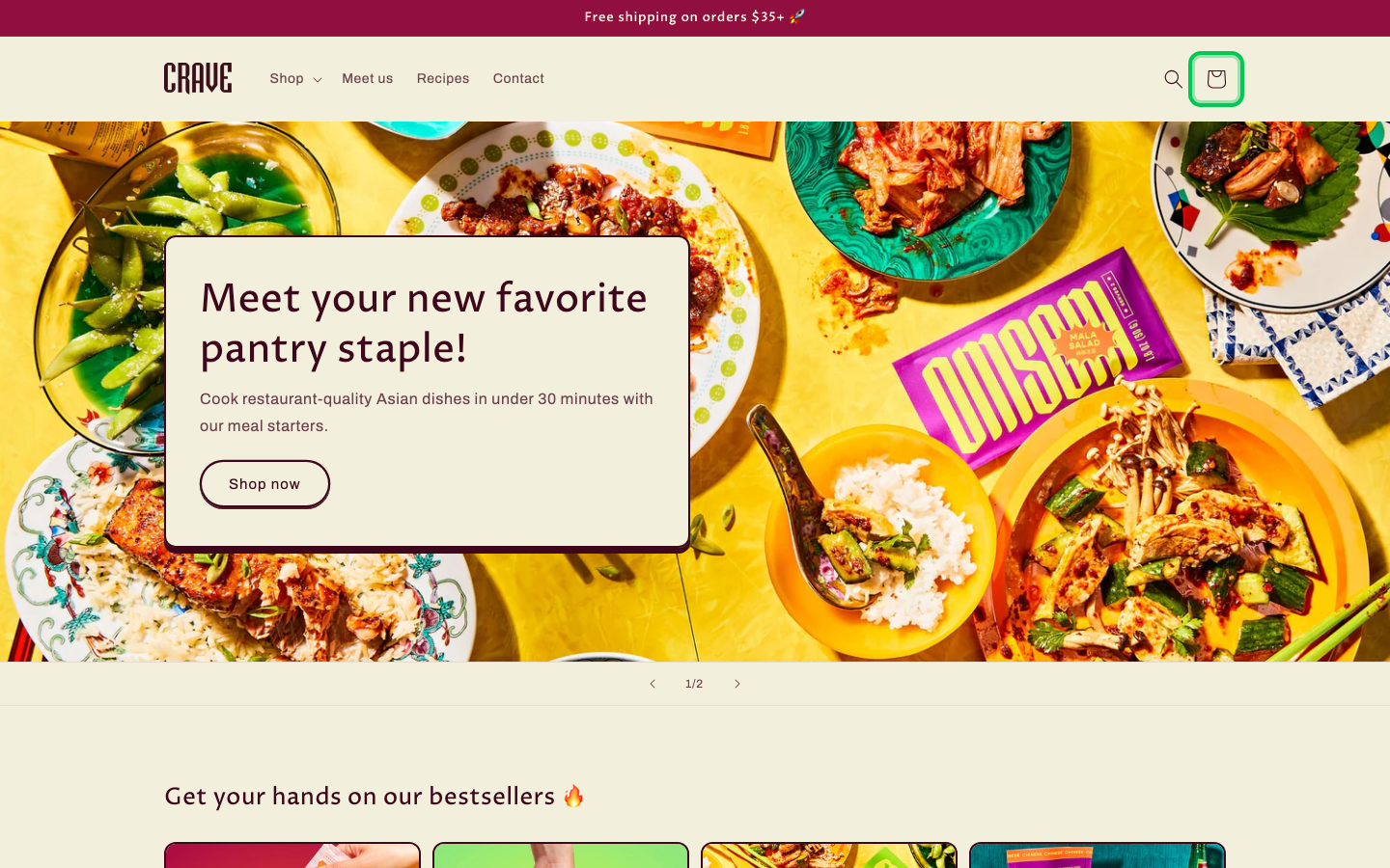 Cart → panel opened — Navi+ on the Crave Shopify theme