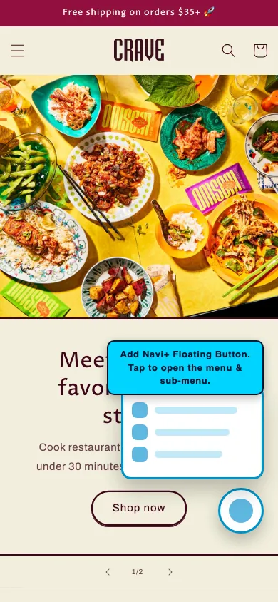 Navi+ FAB on the Crave Shopify theme Navi+ FAB on the Crave Shopify theme