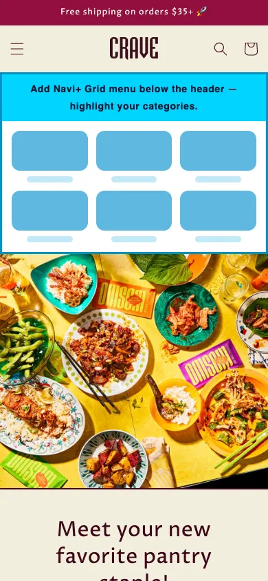 Navi+ Grid Menu on the Crave Shopify theme Navi+ Grid Menu on the Crave Shopify theme