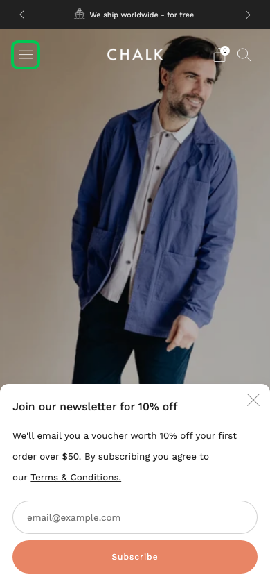 Hamburger → panel opened — Navi+ on the Creative Shopify theme Hamburger → panel opened — Navi+ on the Creative Shopify theme