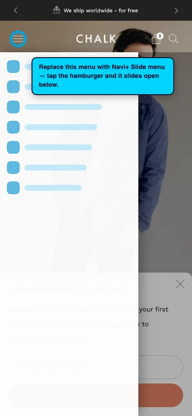 Navi+ Slide Menu on the Creative Shopify theme Navi+ Slide Menu on the Creative Shopify theme