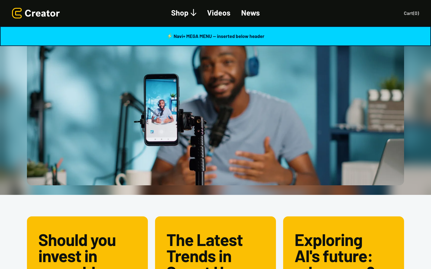 Menu inserted below header — Navi+ on the Creator Shopify theme Menu inserted below header — Navi+ on the Creator Shopify theme