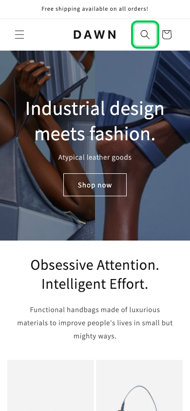 Search → panel opened — Navi+ on the Dawn Shopify theme Search → panel opened — Navi+ on the Dawn Shopify theme