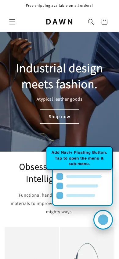 Navi+ FAB on the Dawn Shopify theme Navi+ FAB on the Dawn Shopify theme
