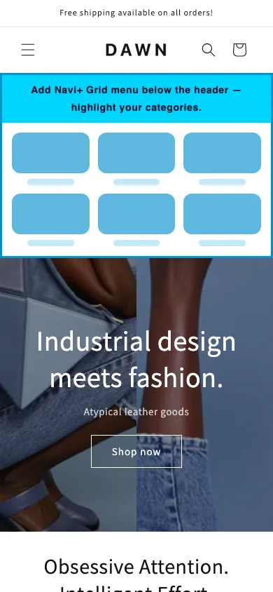 Navi+ Grid Menu on the Dawn Shopify theme Navi+ Grid Menu on the Dawn Shopify theme