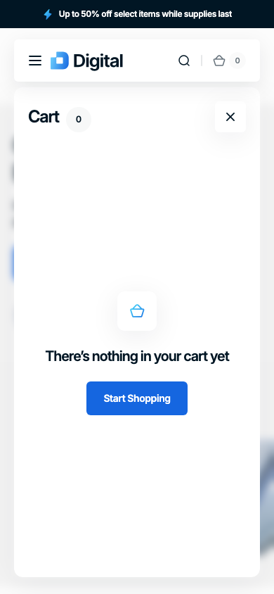 Cart → panel opened — Navi+ on the Digital Shopify theme